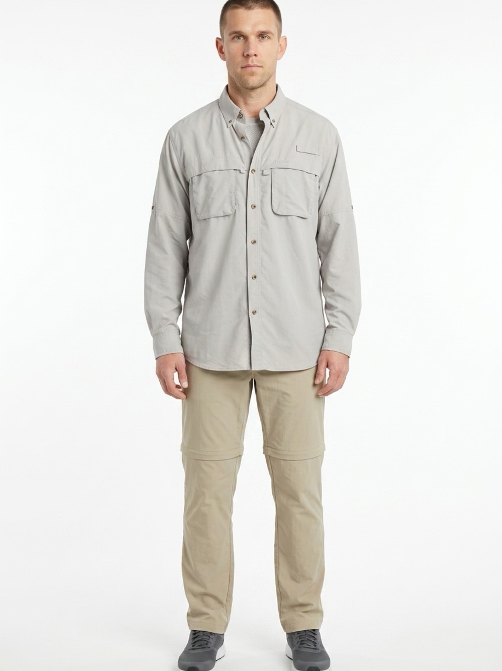 L.L. Bean Men's XL Tall Light Gray Button-Up Vented Field Fishing Utility Shirt